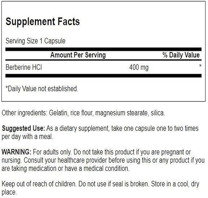 Swanson Berberine HCl Cardiovascular and Metabolic Health Supplement for Health-Conscious Adults - Non-GMO Vegan Gluten-Free (60 Vegan Capsules 400 mg Each 2 Pack)