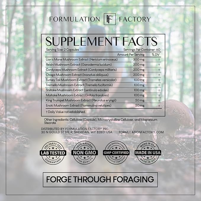 Shroom Vroom: 10-in-1 Mushroom Supplement Lion’s Mane Reishi Cordyceps Chaga Turkey Tail Tremella Shiitake Maitake King Trumpet &amp Enoki Brain Boost Immune Support (360 count Pack of 3)