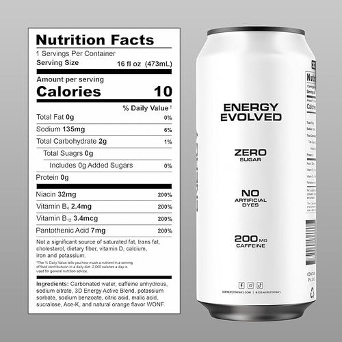 3D Energy Drink – Sugar Free 200mg Caffeine Pre Workout Taurine L-Carnitine Lightly Carbonated 16oz Cans 12 Pack - Citrus Frost