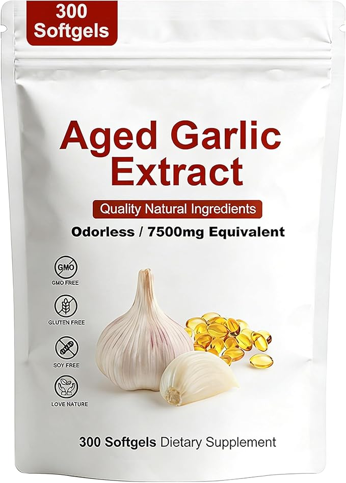 Elare Aged Garlic Extract - 7500mg Odorless Per Serving 300 Count Organic Aged Garlic Extract Capsules Aged for 2 Years - for Heart &amp Immune Support Antioxidant Supplements