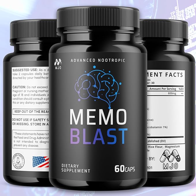 (3 Pack) Memo Blast Capsules Official MemoBlast Supplement Pills with All Natural Ingredients Memo Blast Advanced Brain Health &amp Wellness Support with Premium Vitamins for Women &amp Men (180 C