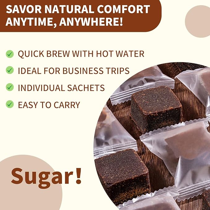 Wanhua Hall Dark Brown Sugar with Red Dates &amp Ginger 13.4oz(190g*2) Handmade Ancient Craft Chinese Black Sugar Cubes in Independent Packaging Natural Sweetness Soothing Ginger Tea for Women&amp