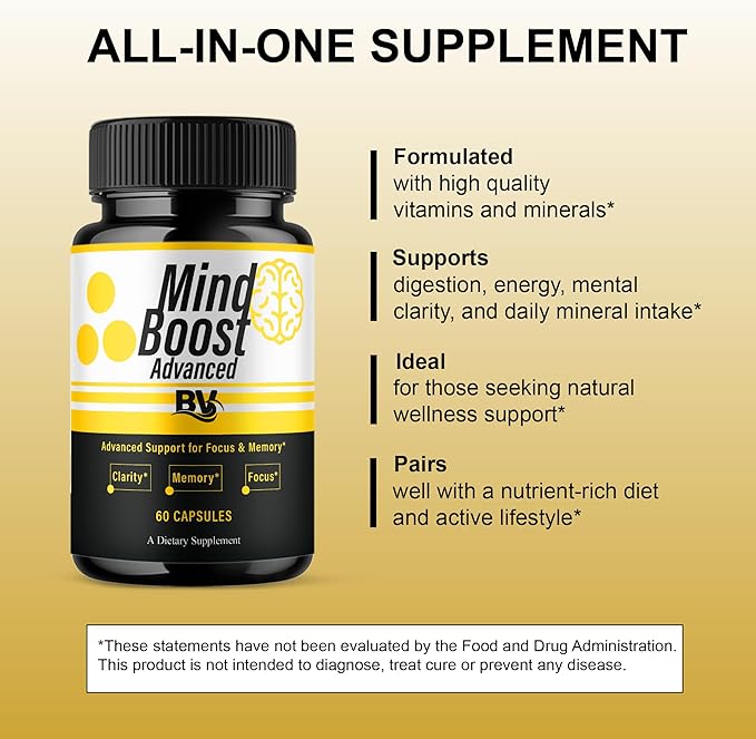 BLUE VIBE Mind Boost Premium Health &amp Wellness Nootropic Supplement MindBoost Advanced All Natural Health Management &amp Overall Wellness Support Supplement Formula Pills (5 Pack - 300 Capsules