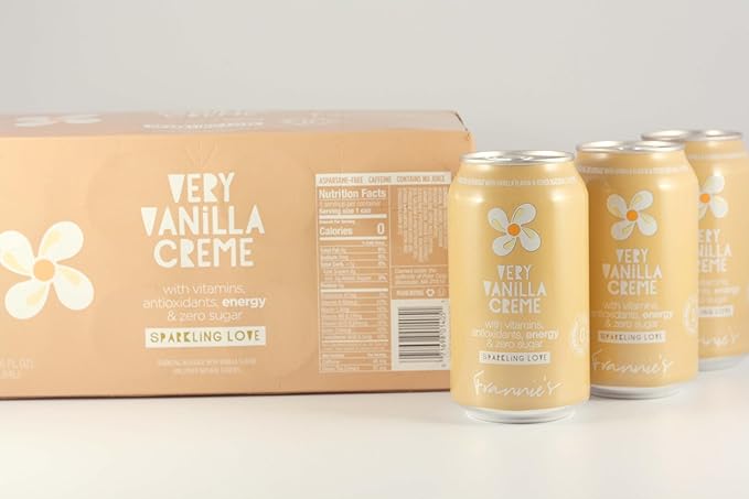 KauffmanTreats Frannie Sparkling Beverage- Zero Calories &amp Sugar Aspertame Free: 8-Ct 12 Oz. Cans (Very Vanilla Creme)