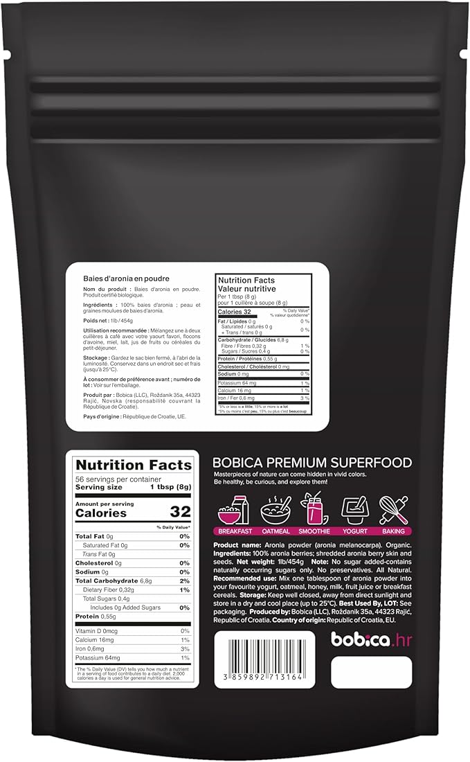 Natural Aronia Berry Powder - Black Chokeberry Superfood High in Anthocyanins &amp Polyphenols - Supports Immune System - Raw Chokeberries Superfood - Aronia Berries - Vegan Gluten-Free - 1lb