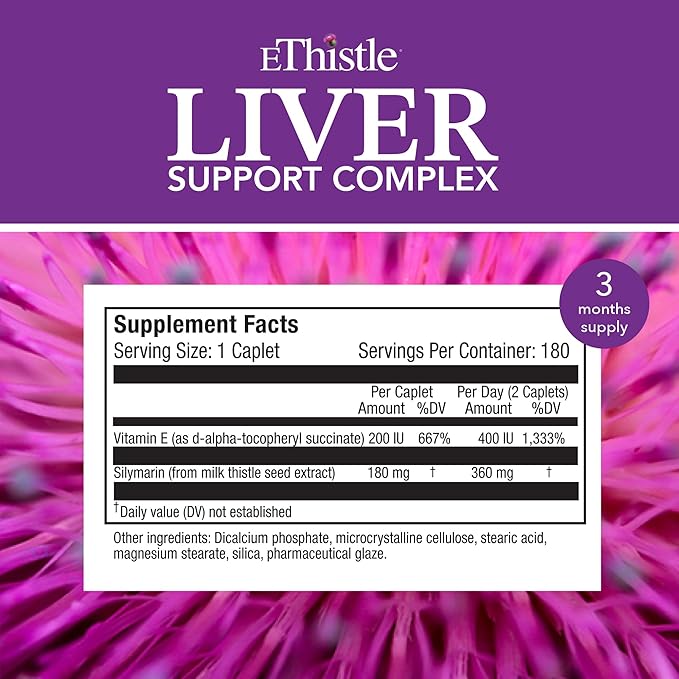 Liver Wellness Dietary Supplement Milk Thistle &amp Vitamin E Liver Health Formula Caplets 180 Count