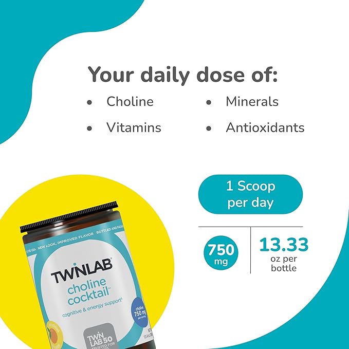 Twinlab Choline Cocktail - Brain Health Support - Energy Supplement for Men &amp Women - 13.33 oz