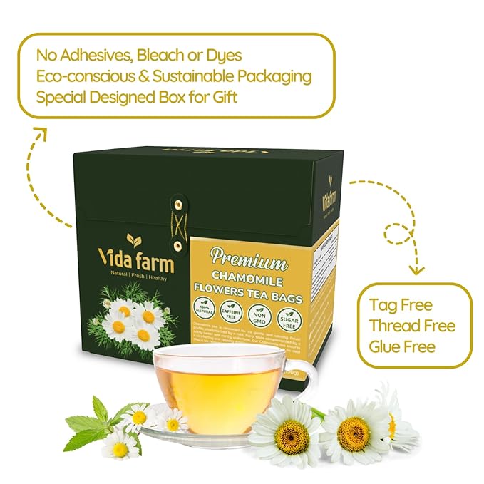 VIDA FARM 100 Chamomile Tea Bags Natural Chamomile Flowers Tea Bags Dried Herbal Flowers Sugar Free Caffeine Free Gluten Free