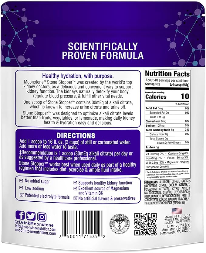 Stone Stopper Drink Mix Wild Berry Kidney Stone Prevention Calcium Oxalate Protector Alkali Citrate Support Developed by Urologists to Improve Hydration and Support Kidney Health 30 Day Supply