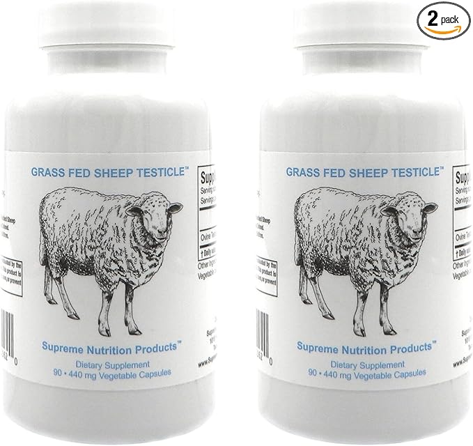 Supreme Nutrition Sheep Testicle - 100% Grass Fed and Finished in New Zealand 90 Capsules of Pure Ovine Testicle (Pack of 2)