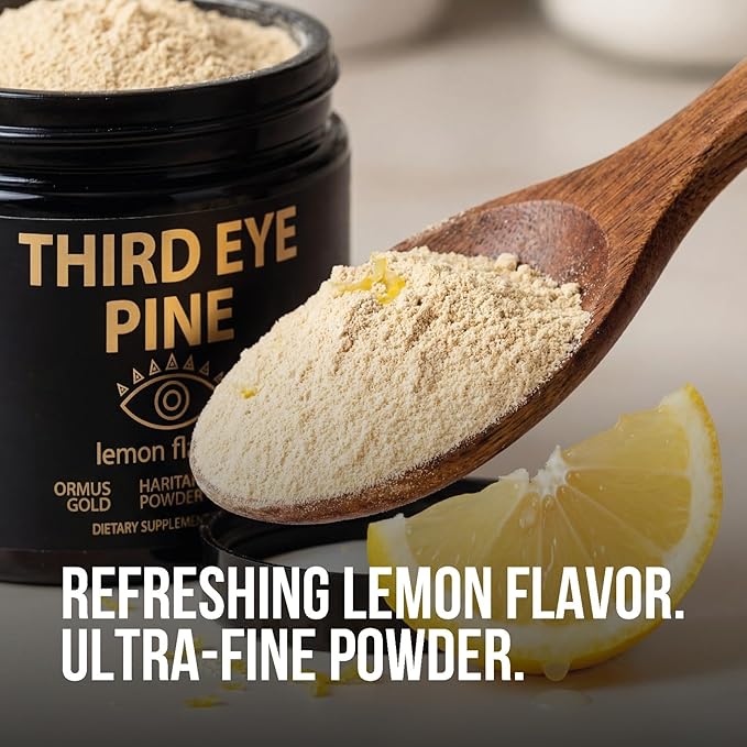 Third Eye Pine Powder Haritaki Pine Pollen &amp Ormus 24k Gold Monoatomic | Wild Harvest Broken Cell Wall non-GMO Vegan | Supports Detoxification Pineal Gland Decalcification