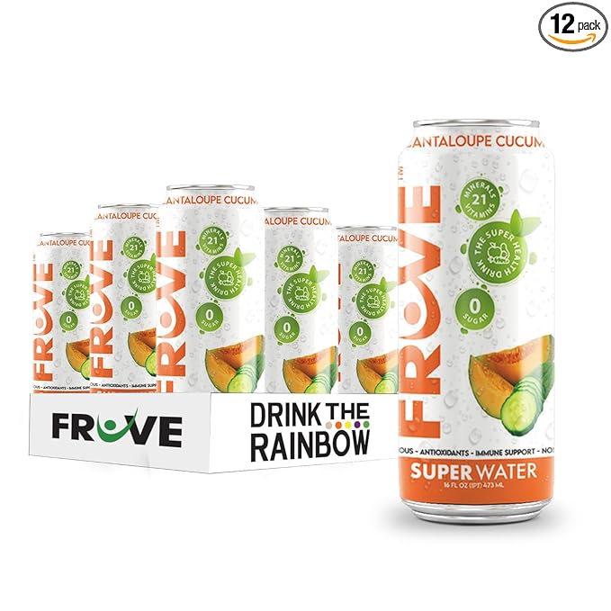 FrUve Super Water | Cantaloupe Cucumber Flavor | 12 16oz Cans | Healthy Drink | Zero Sugar | Low Calorie Drink | Powerful Antioxidants | Boosts Immune System | NON-GMO | The Super Health Drink
