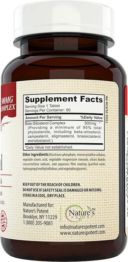 Nature's Potent Beta Sitosterol 500 Mg Supplement for Prostate Support &amp Healthy Cholesterol Levels 90 (Capsules)
