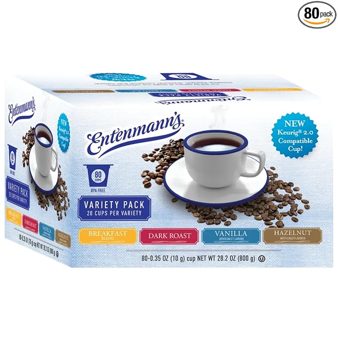Entenmann's Coffee Variety Pack - Single Serve Cups (for Keurig K-Cup Brewers) Includes Breakfast Blend French Vanilla Hazelnut and Dark Roast - 80 Count