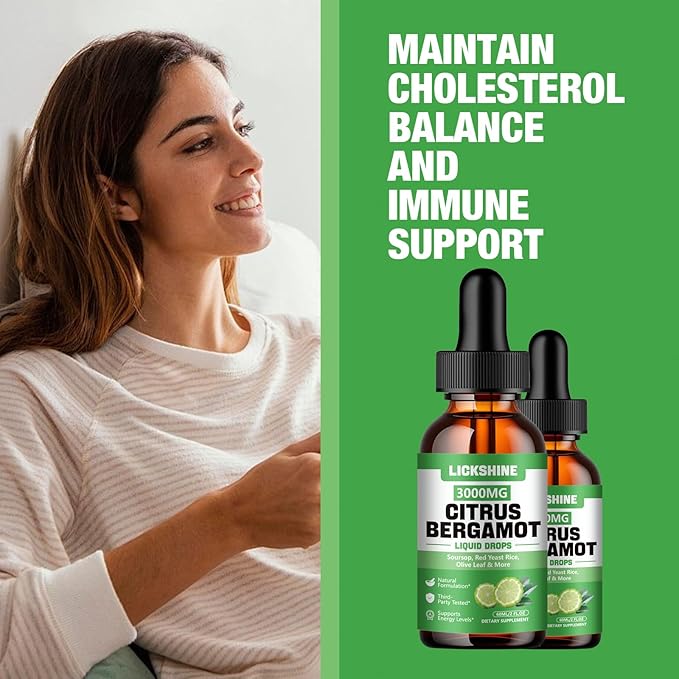 2 Pack 3000mg Citrus Bergamot Liquid Drops - High Absorption - Cholesterol Lowering Supplement for Immune Support Anti-Aging Hight Cholesterol - Soursop Bitters Liquid 4 Fl Oz