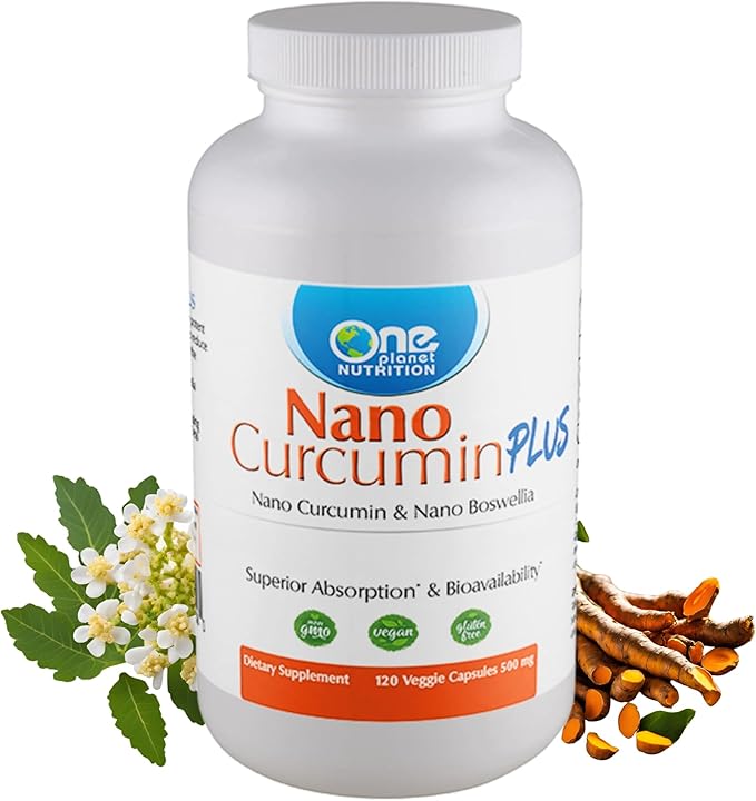 One Planet Nutrition Nano Curcumin Plus 500 mg Veggie Capsules (120 Servings) Nano Curcumin with Boswellia for High Absorption Supports Joint &amp Immune Health Non-GMO Vegan Gluten-Free