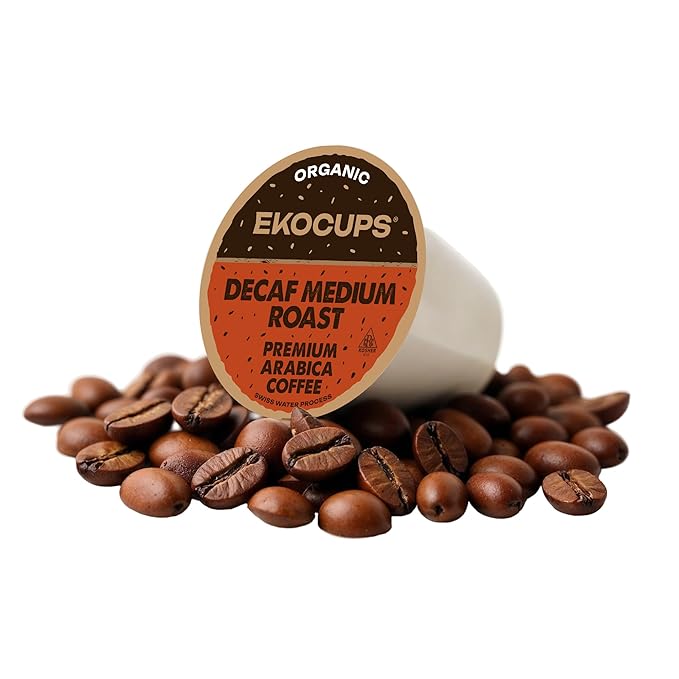 EKOCUPS Organic Swiss Water Decaf Medium Roast Coffee Pods 30% More Coffee Per Cup Fair Trade Decaffeinated Coffee for Keurig K Cup Machines Recyclable Pods 40 Count