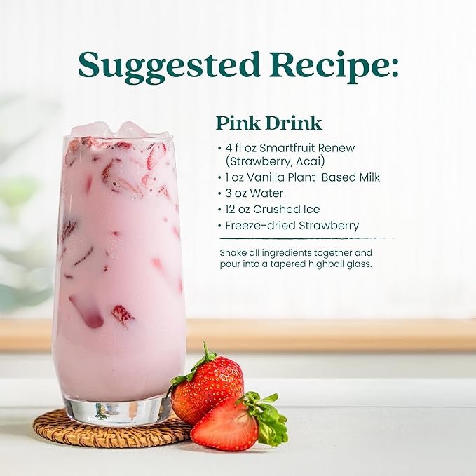 Smartfruit Renew Refresher – Strawberry Acai – Made with Real Fruit Juice No Added Sugar Coconut Water for Hydration Green Coffee Bean Extract for Natural Energy – 48oz Drink Mix