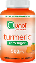 Qunol Zero Sugar Turmeric Gummies Gummy with 500mg Turmeric Curcumin Joint Support Supplement Ultra High Absorption Turmeric Curcumin Vegetarian Gluten Free 90 Count