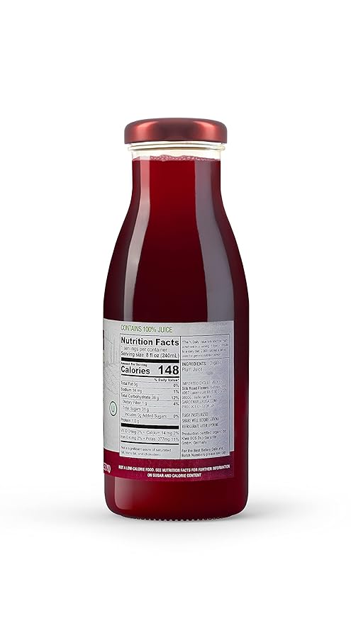 Gardenville Organic Plum Juice (Pack of 12) USDA Organic No Added Sugar U Kosher Certified Pasteurized 8.4 oz Glass Bottles (Plum)