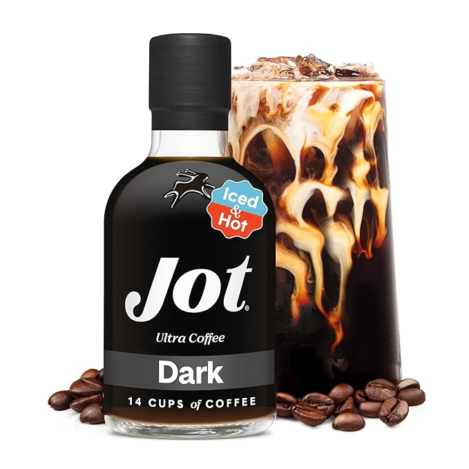 Jot Coffee Concentrate (Dark) High Caffeine Cold Brew Coffee Concentrate Liquid for Iced Coffees Instant Espresso Hot or Cold Instant Coffees - Makes 14 Cups 150mg Caffeine/Tbsp Sugar Free