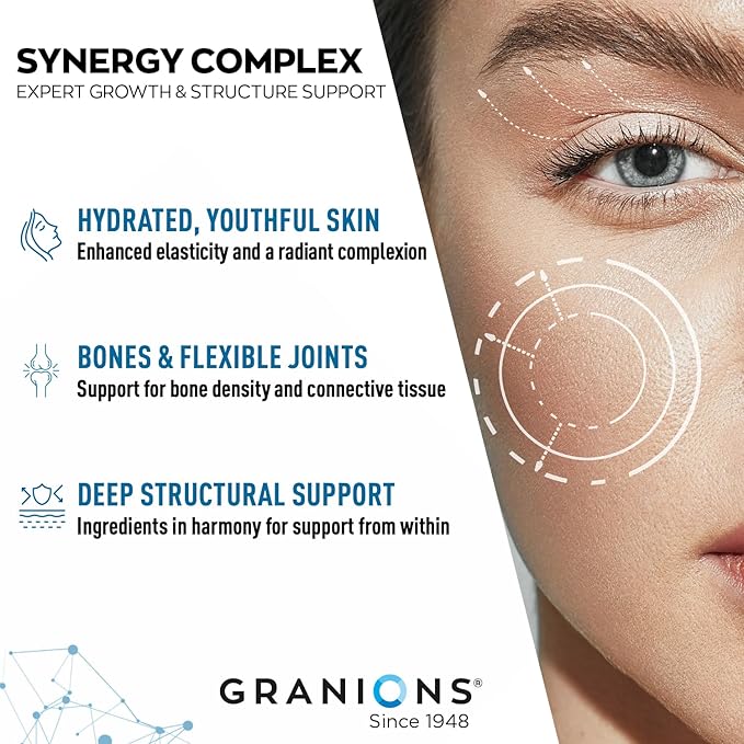 Granions Marine Collagen Pills – 2000mg Hydrolyzed Marine Collagen Peptides Hyaluronic Acid Vitamin C Calcium Magnesium – Skin Hair Nails Pro Aging Hyaluronic Acid Supplements – 180 Tablets
