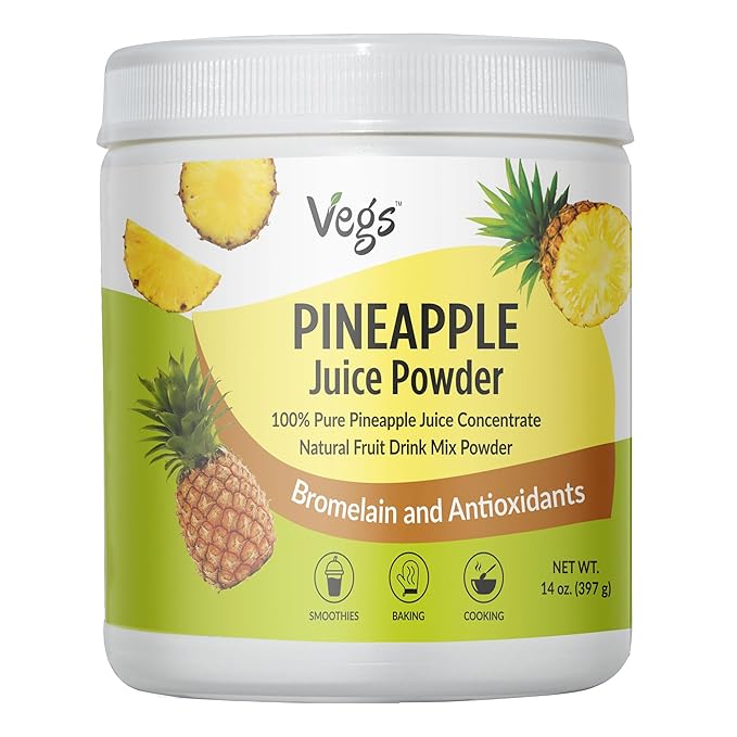 Vegs Pineapple Juice Powder - Freeze Dried Organic Pineapple Powder with Bromelain &amp Antioxidants - Sugar-Free Cold Pressed Tropical Fruit - Smoothies Drinks Cooking Baking - Vegan Non-GMO - 1
