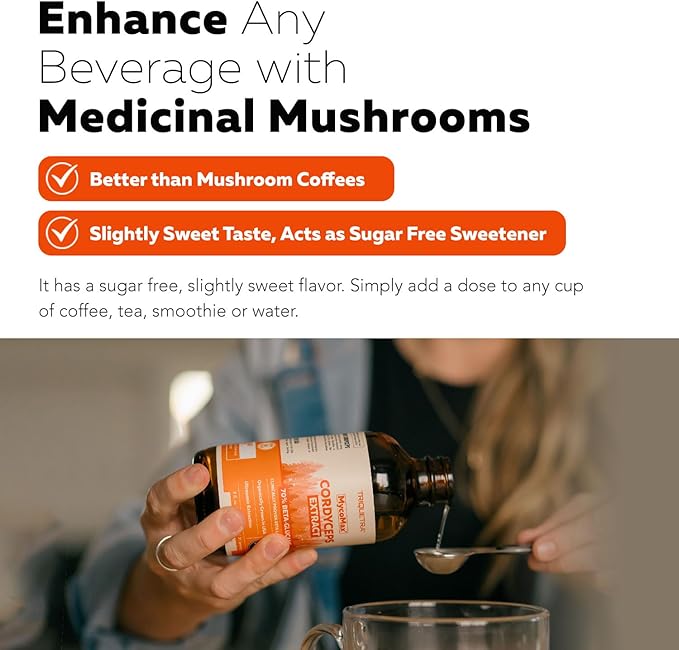 Organic Cordyceps Mushroom Extract - 70% Beta Glucans - Highest Active Nutrient Levels Max Potency Cordyceps Tincuture US Grown + Ultrasonic Extraction - Performance Immunity and Energy - 8 oz.