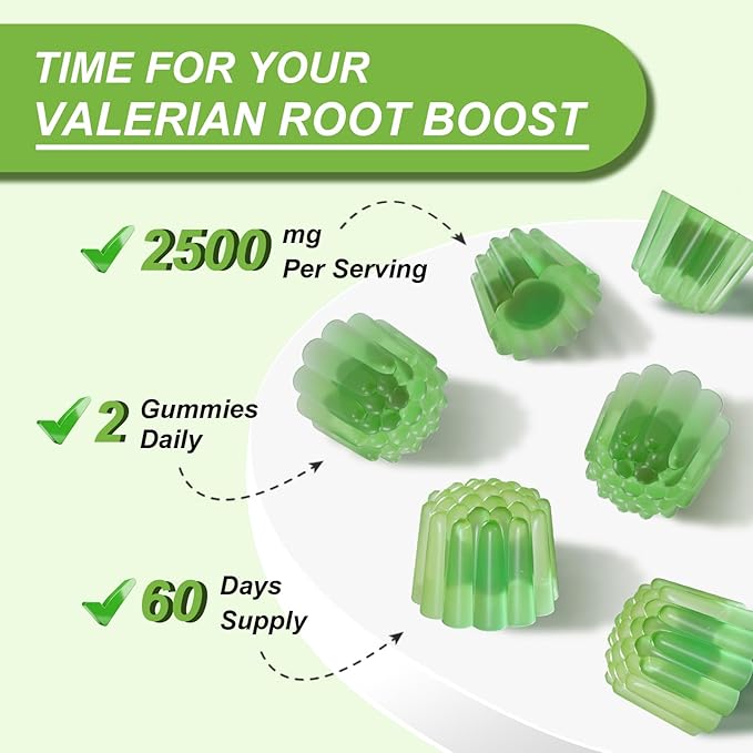 2 Pack Organic Valerian Root Gummies Herbal Supplements for Calm &amp Relaxation Natural Sleep Support for Adults &amp Kids Melatonin Free Vegan Non-GMO Gluten Free Apple Flavor 120 Count