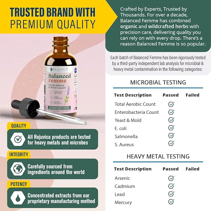 Rejuvica Health Balanced Femme - Advanced Female Balance Support Supplement - Liquid Delivery for Better Absorption - Vitex Dong Quai Black Cohosh Maca Wild Yam &amp More!