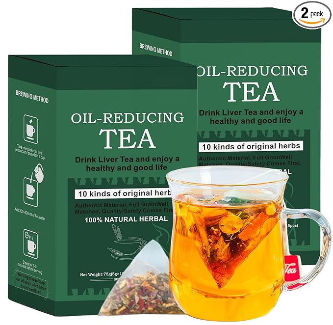 Oil-Reducing Tea 10 Herbal with Excellent Formula Organic Oil Cleansing Tea for Liver Chinese Herbal Tea (30 Tea bags / 2 Box)
