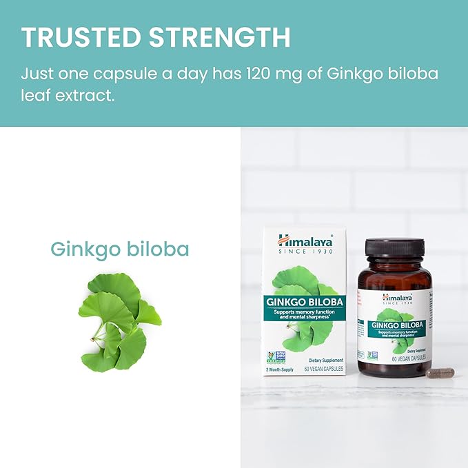 Himalaya Ginkgo Biloba 60 Day Supply - Herbal Brain Supplements for Memory and Focus Support - Vegan Gluten Free 120 mg 60 Capsules