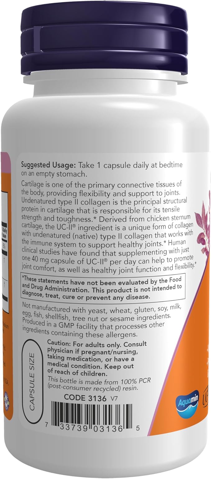 NOW Supplements UC-II Type II Collagen 120 Veg Capsules