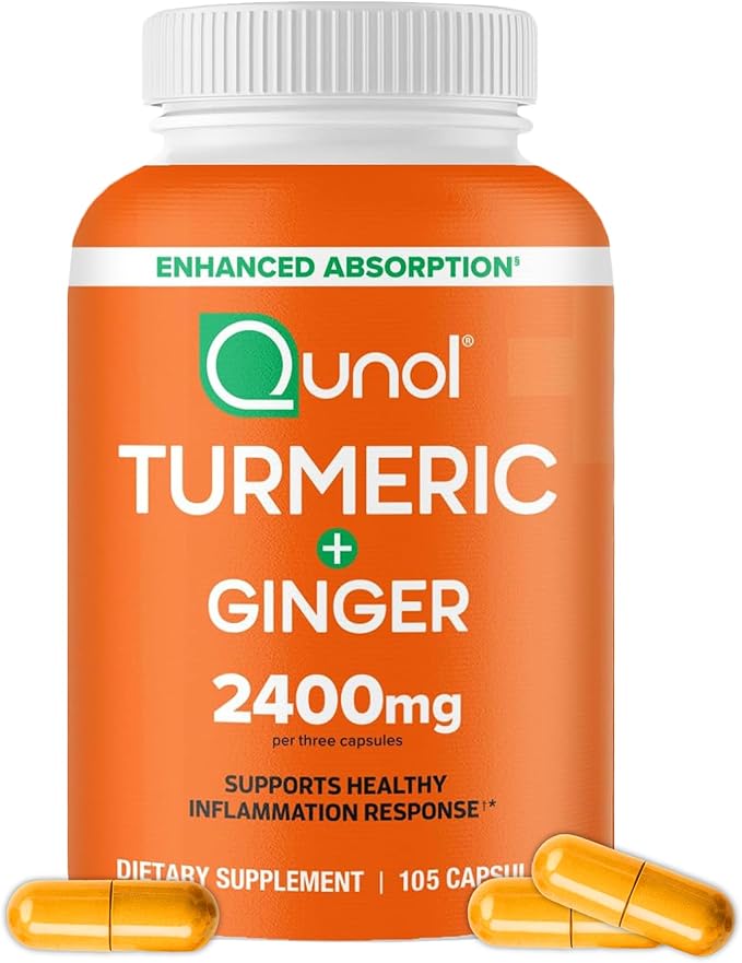 Qunol Turmeric Curcumin with Black Pepper &amp Ginger 2400mg Turmeric Extract with 95% Curcuminoids Extra Strength Supplement Enhanced Absorption Joint Support Supplement 105 Count