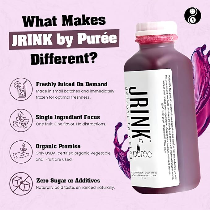 JRINK by Purée Organic Can’t Be Beet Juice Raw Beet Blend Cold Pressed Vegetable and Fruit Drink Healthy Detox Cleanse Organic Cold Press Juice Gluten-Free Energy Boost 16oz Bottles Pack of 12