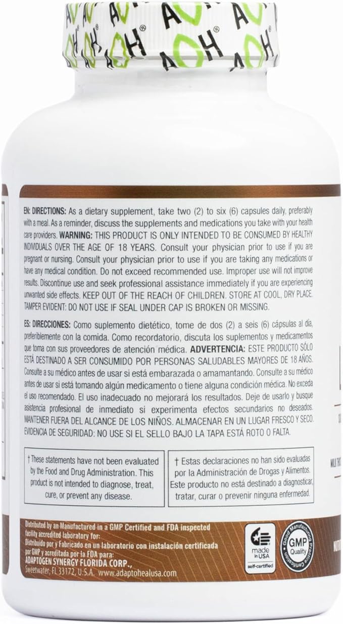ADAPTOHEAL Milk Thistle Turmeric and Astragalus Complex – Liverheal Herbal Liver Cleanse and Detox Formula with Artichoke and Schisandra Extracts – High-Potency Plant Blend (180 Capsules)