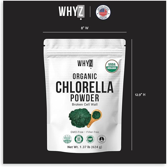 Organic Chlorella Powder 22 oz Raw Premium Superfood Rich in Vegan Protein &amp Chlorophyll Non-GMO Vegan-Friendly Supplement 312 Servings 1.37 lb (624g)