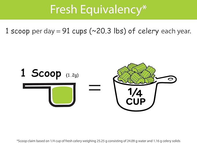 KOYAH - Organic USA Celery Powder (1 Scoop = 1/4 Cup Fresh): 36 Servings Freeze-dried Whole-Stalk Powder