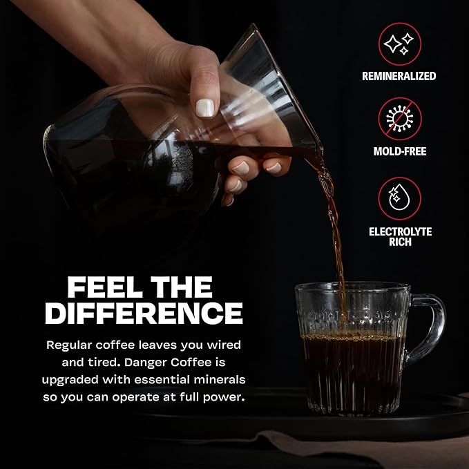 Danger Coffee by Dave Asprey Remineralized Mold Free &amp Lab Tested Whole Bean Coffee Medium Roast 10.9 Ounce