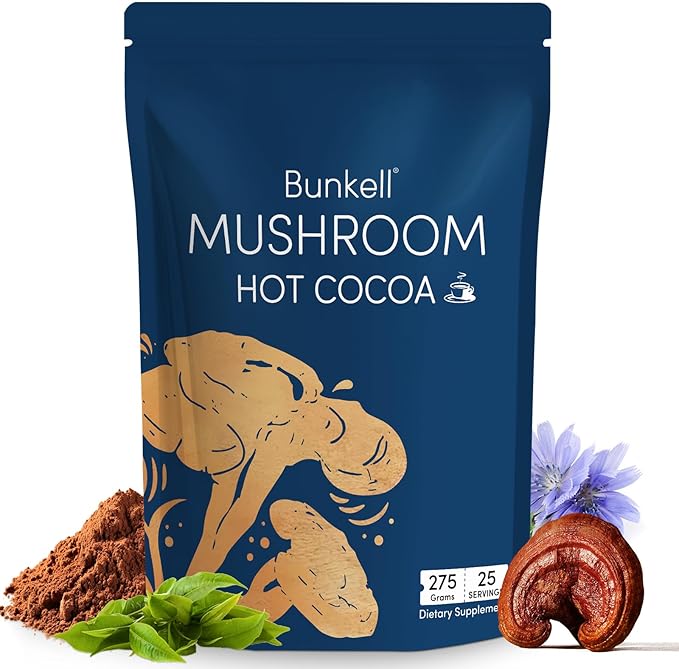 Mushroom Hot Cocoa Adaptogenic Mushroom with Reishi L-Theanine Chicory Melatonin &amp Glycine Melatonin Sleep Hot Cocoa Supplement for Sleep and Stress Support 25 Servings 1 Pack