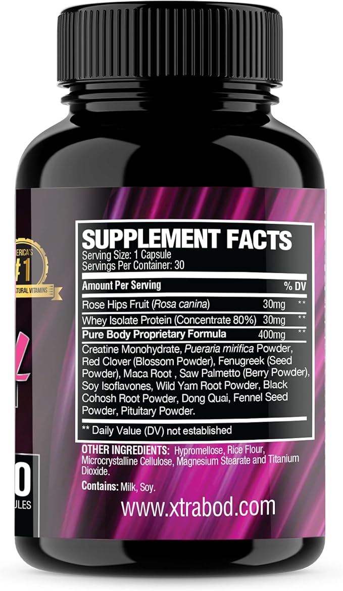 XtraBody Butt Enhancement and Breast Enlargement Supplement - Estrogen Enhancer - Increases Butt &amp Breast Size Reduces Menstrual Symptoms &amp Provides an Extra Boost of Energy (1 Bottle=30 Caps