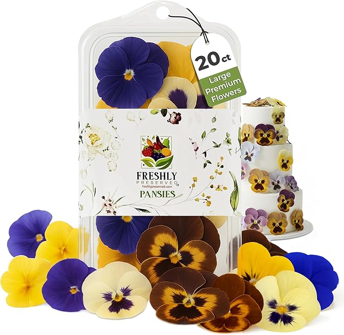 Freshly Preserved Pansy Freeze-Dried Edible Flowers - Dried Edible Flowers for Cakes Decoration Drink Garnish Cocktails Resin Art &amp DIY Crafts - USA-Grown Whole Bloom - Set of 20-0.2 Oz