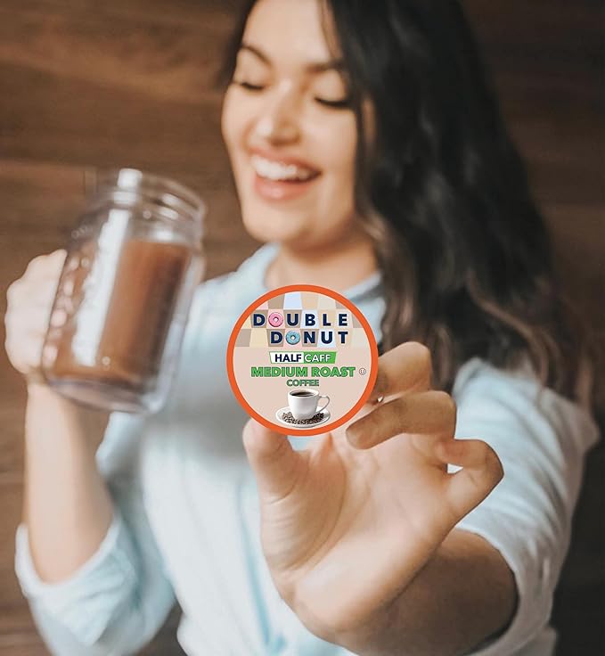 Double Donut Coffee Half Caff Coffee Pods Single Serve Half Caffeine Coffee Pods For Keurig K Cup Brewers Medium Roast 72 Count