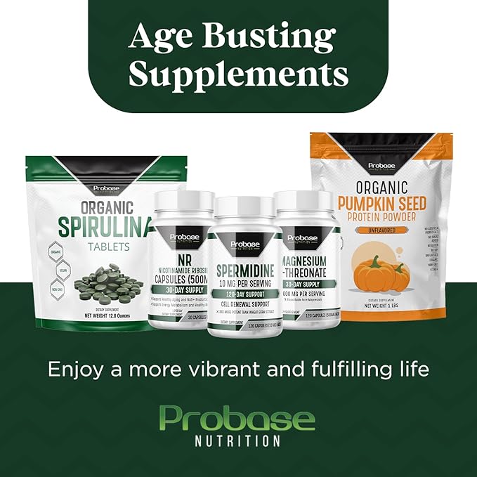 Probase Nutrition Organic Spirulina Supplement 3000MG Per Serving 720 Tablets (4 Month Supply) No Filler &amp Non-GMO Rich in Vegan Protein Vitamins &amp Prebiotics Premium Spirulina Pills