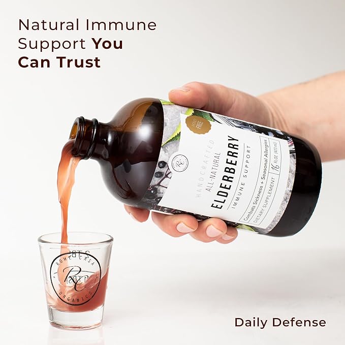 Rowe Casa Organics Honey-Free Elderberry Immune Support with Antioxidants Zinc and Vitamin C – Kids and Adults Organic Elderberry Syrup for Immune Support 16 Fl Oz