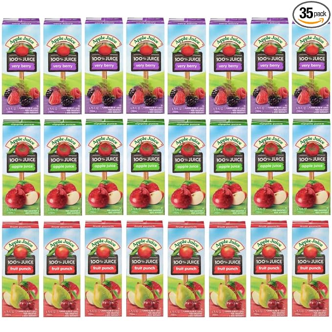 Kids Juice Box Variety Pack – 100% Juice Apple Berry Fruit Punch – No Sugar Added 6.75 fl oz – Perfect for Lunch Snacks Parties (35 - Pack)