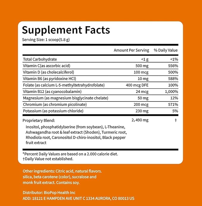 Cortisol Drink Powder - Natural Cortisol Supplements for Ashwagandha L-Theanine Turmeric Root Black Pepper Extract Relaxation Focus Mental Clarity