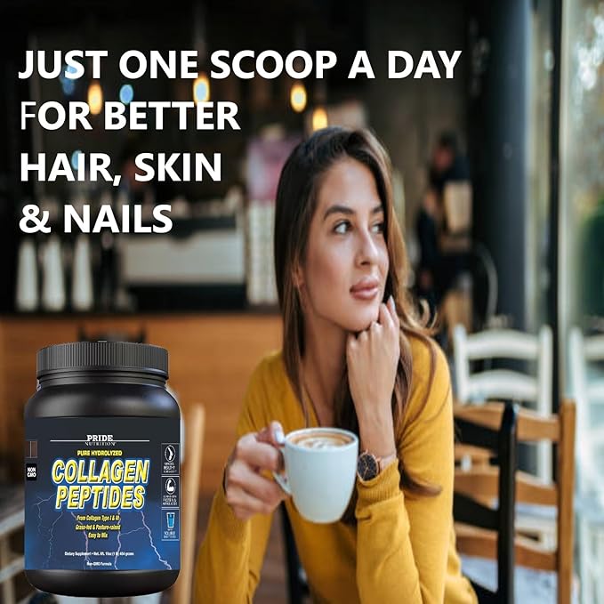 Pride Nutrition Collagen Peptides Powder Naturally-Sourced Hydrolyzed Collagen Powder - Healthy Hair Skin and Nail Support - Type I &amp III Grass-Fed Collagen Supplements for Women and Men - 16oz