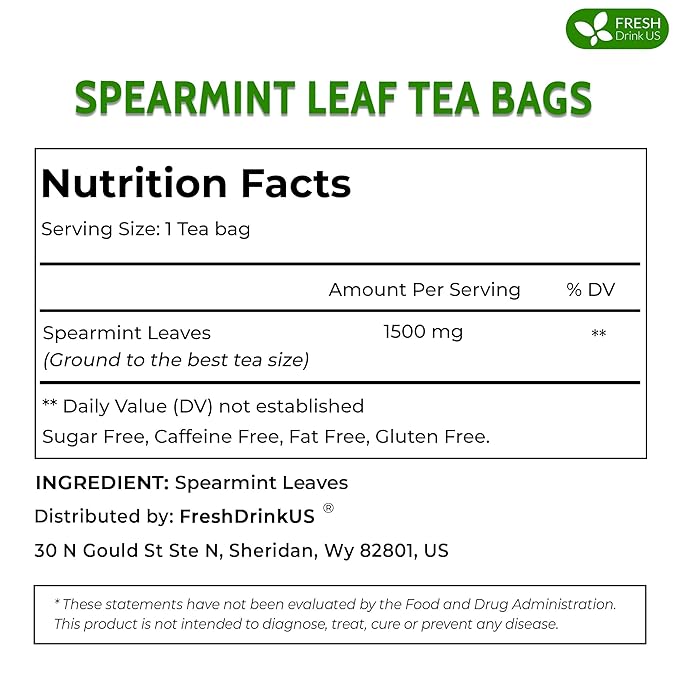 Spearmint Tea Bags 100% Natural &amp Pure Spearmint Leaves. Loose Leaf Spearmint Herbal Tea. Spearmint Leaf Tea. No Sugar No Caffeine No Gluten Vegan.