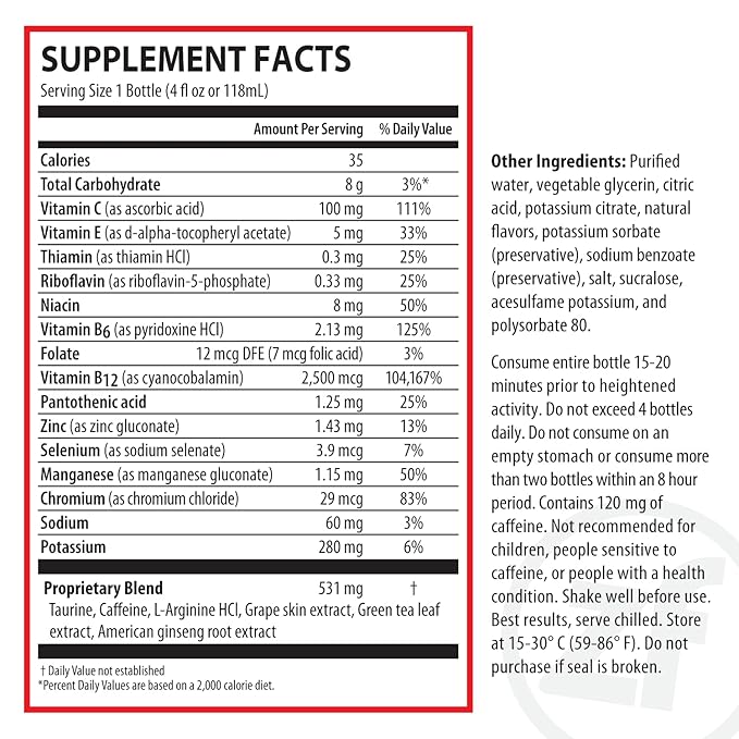 Zipfizz Liquid 4oz Energy Shot Healthy Hydration B12 and Multi Vitamin Drink Fruit Punch (24 Count)